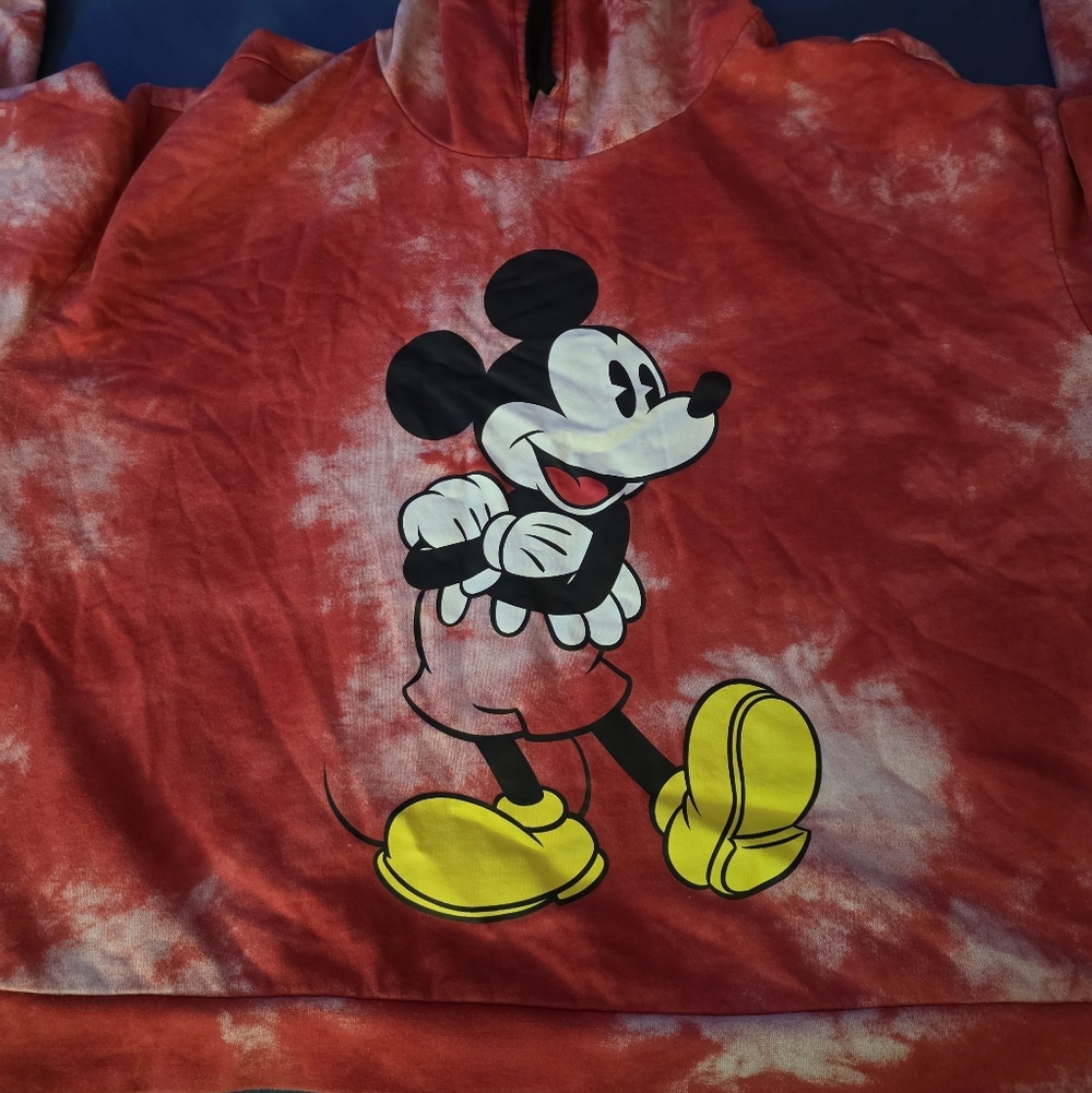 Red Tie-Dye Hoodie with Mickey Mouse Print